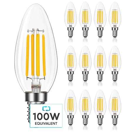 B11 LED Light Bulbs 7W (100W Equivalent) 800LM 3000K Soft White Dimmable E12 Candelabra Base 12-Pack